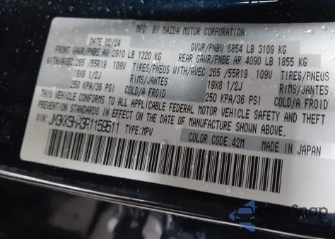 2024 Mazda Cx-90 Phev Preferred z USA, uszkodzony, nr VIN JM3KKBHA3R1159511